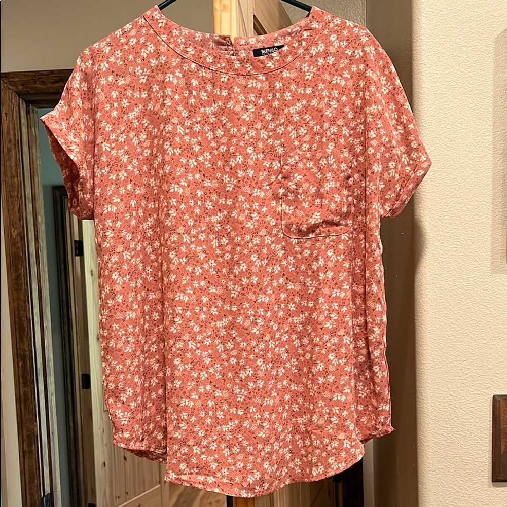 Buffalo David Bitton Pink/Peach Boxy Blouse with Mandarin Collar